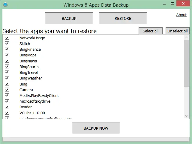 Windows8 app databackup restore