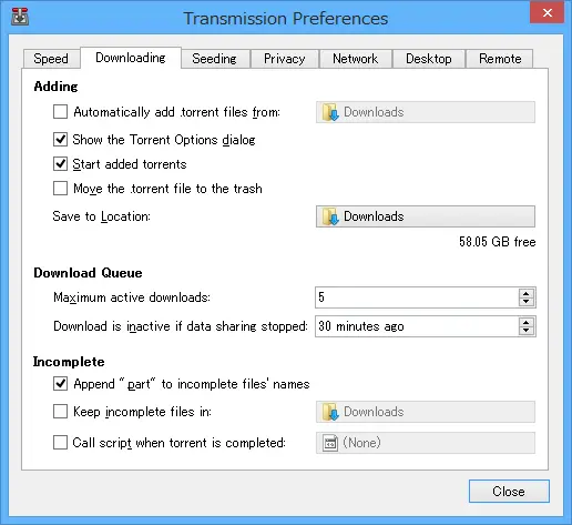 Transmission torrent Windows 03